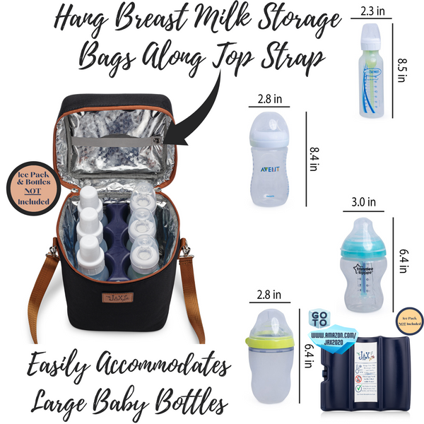 New Jax 2020 Breastmilk Cooler Bag | Insulated Container for 6 Bottles or Breast Milk Storing Bags ( Onyx Black)